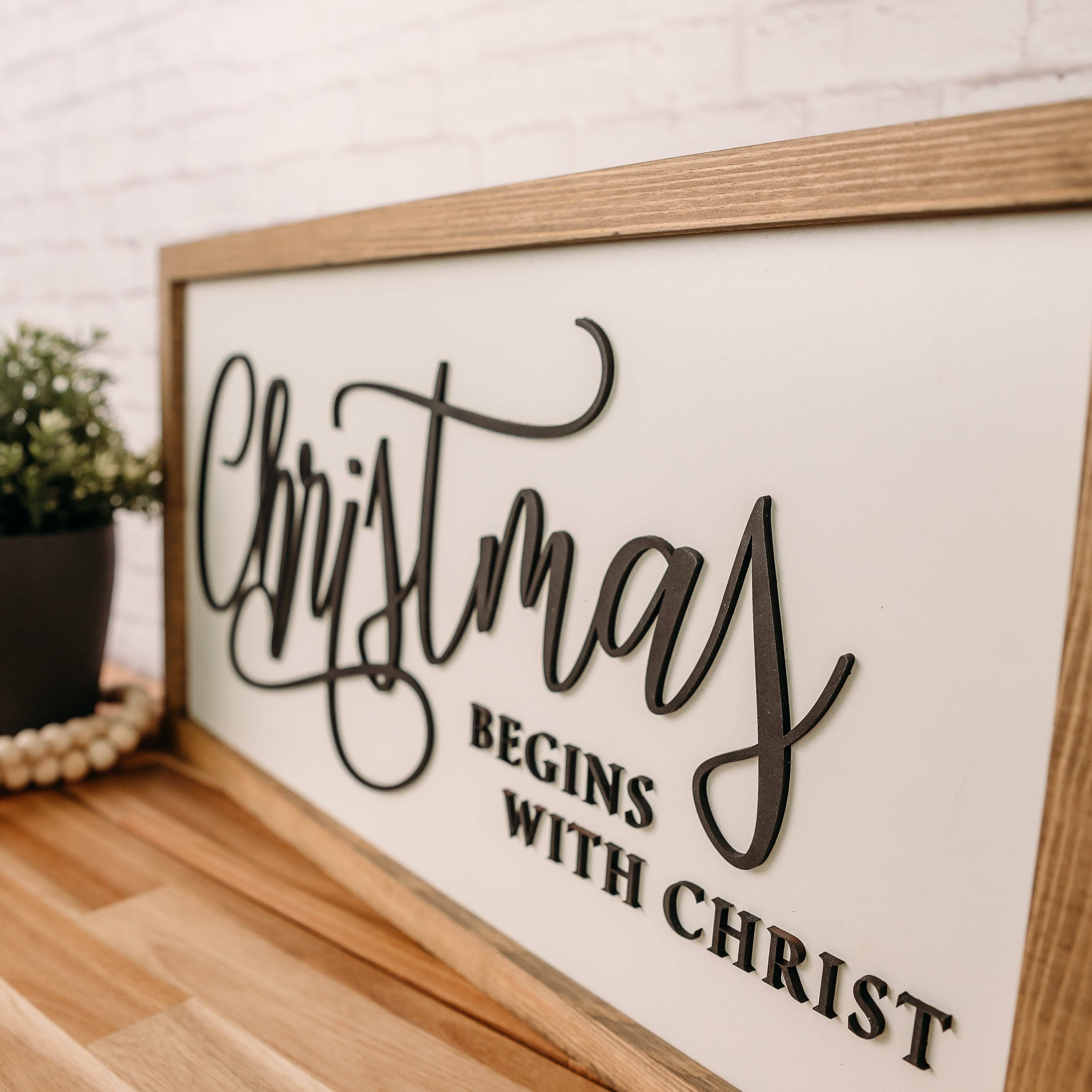 Nail and Hook Laser Cut Home Decor - Wholesale Sign - Christmas Begins With Christ I 11x21 I Wood Sign4
