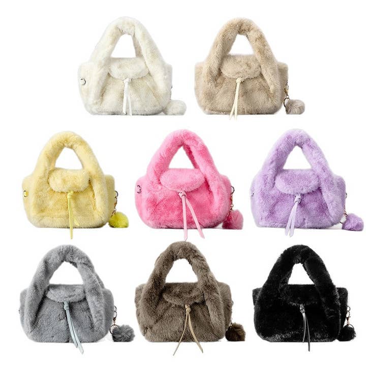 Faux Fur Handbag Women Pom Pom Shoulder Bag S5P796 for wholesale by alberalkirk