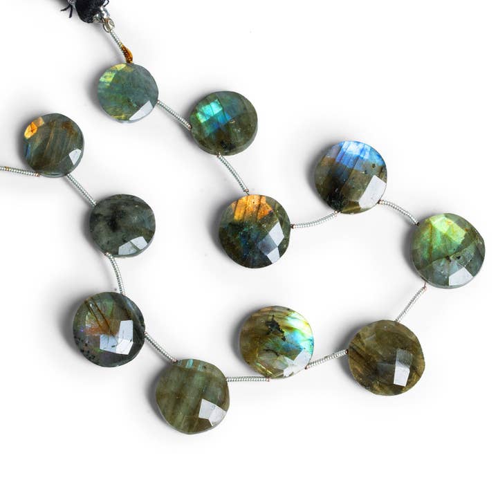 The Bead Traders - Wholesale Beads - 13-16mm Labradorite Faceted Coins 8.5 inch 11 Beads2