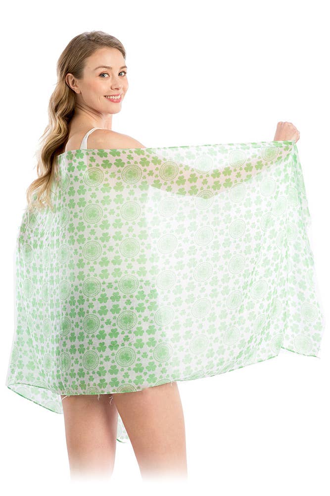 Hana - Wholesale Scarf - Women's - St Patrick Day Clover Leaf Pattern Oblong Scarf7