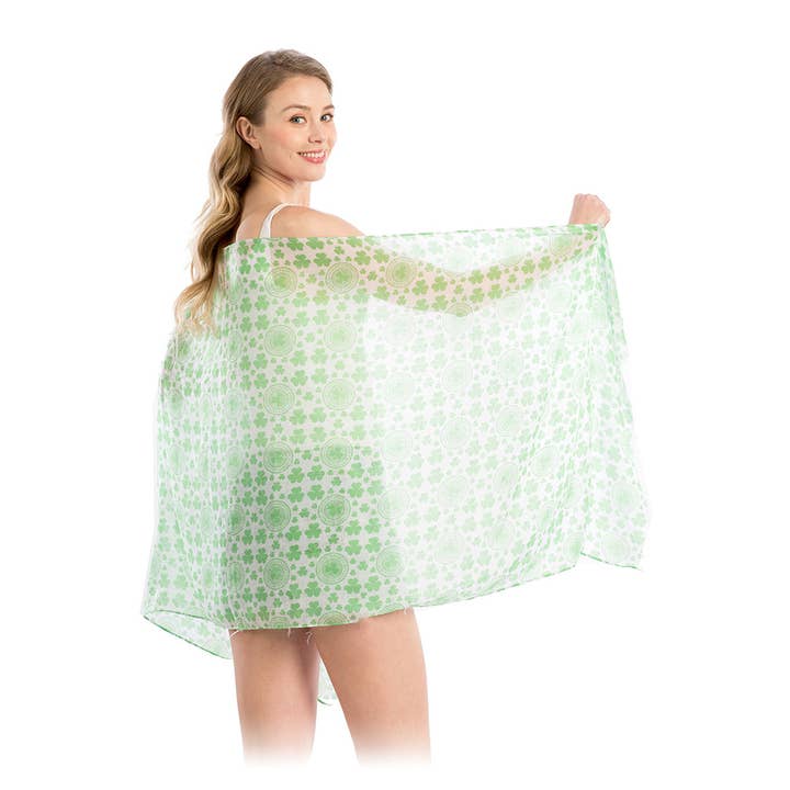 Hana - Wholesale Scarf - Women's - St Patrick Day Clover Leaf Pattern Oblong Scarf7