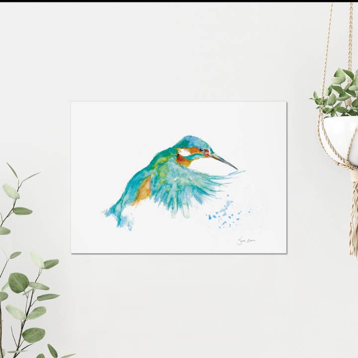 Kingfisher Art Print 'Emerald Wings' | A3 Giclée on Textured Paper, by artist Sarah Epsom for wholesale by Sarah Epsom