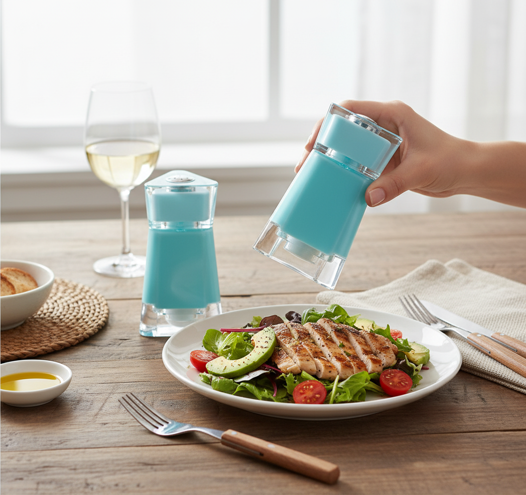 Kadra Kitchenware - Wholesale Salt & Pepper Shaker Set - Mitbak - Acrylic, Salt And Pepper Shakers, Turquoise, 2 Pk1