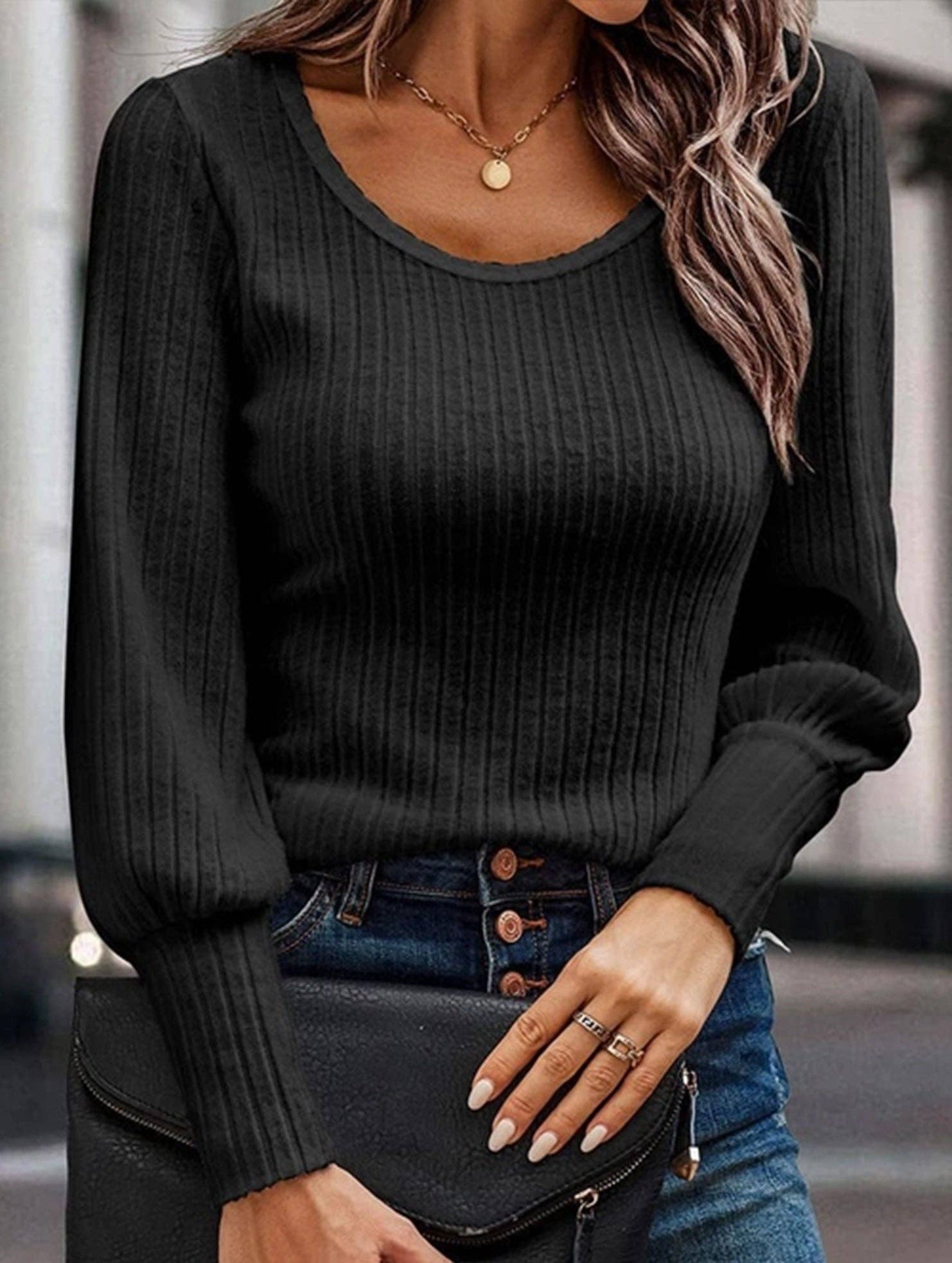 Lovenne - Wholesale Knit Top - Women's - PIT STRIP SHAVED ROUND NECK LANTERN SLEEVE TOP9