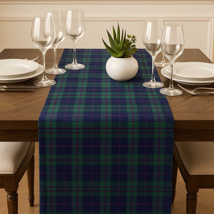 Green Tartan Plaid 16"x72" Reversible Cotton Table Runner for wholesale by Fennco Styles
