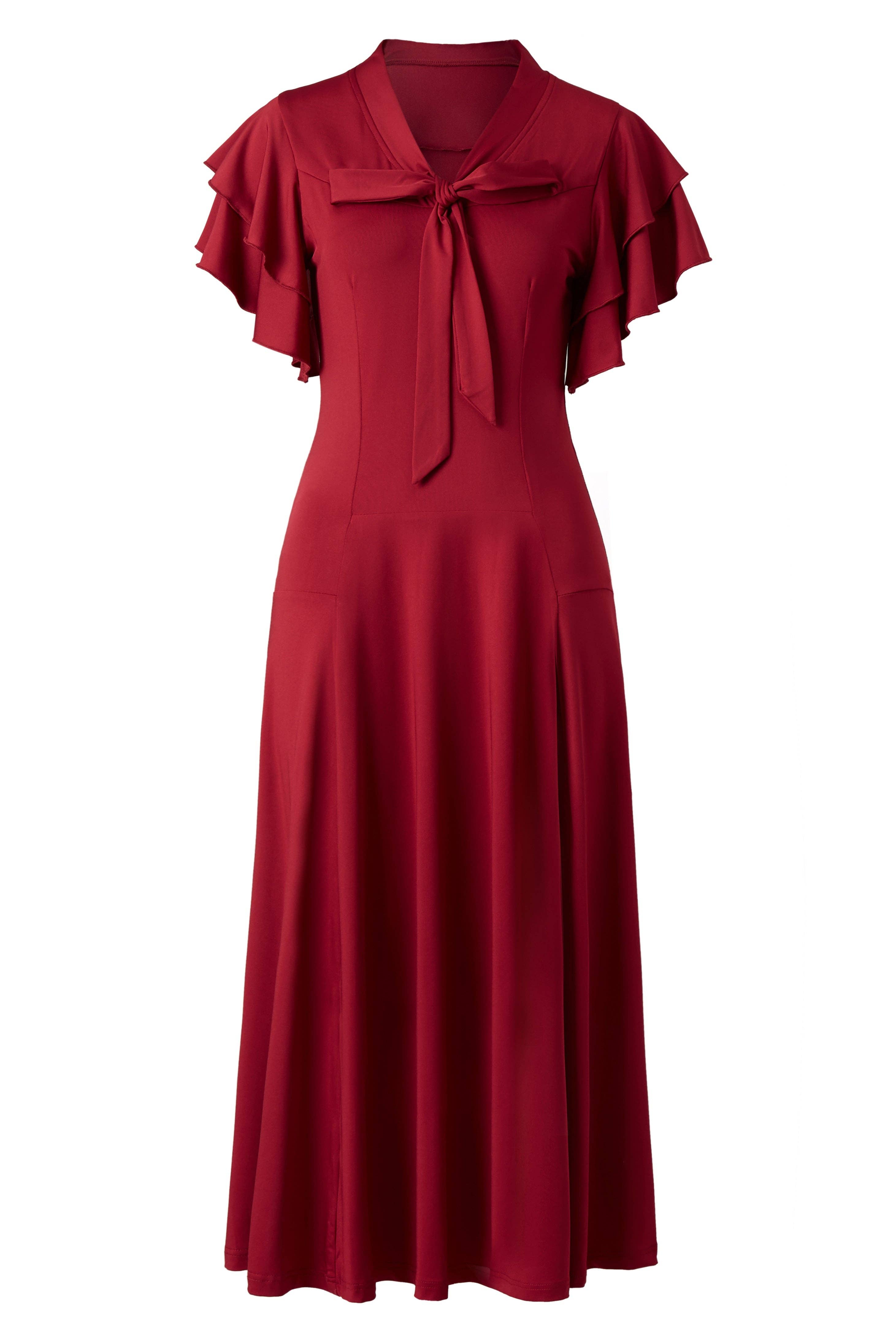 BABEYOND - Wholesale Dress - Women's - Vintage Tie Neck Midi Ruffle Dress7
