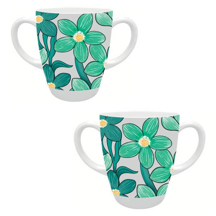 Two Handled Mug - Green Floral - Pack of 2 for wholesale by Rosa Lifestyle