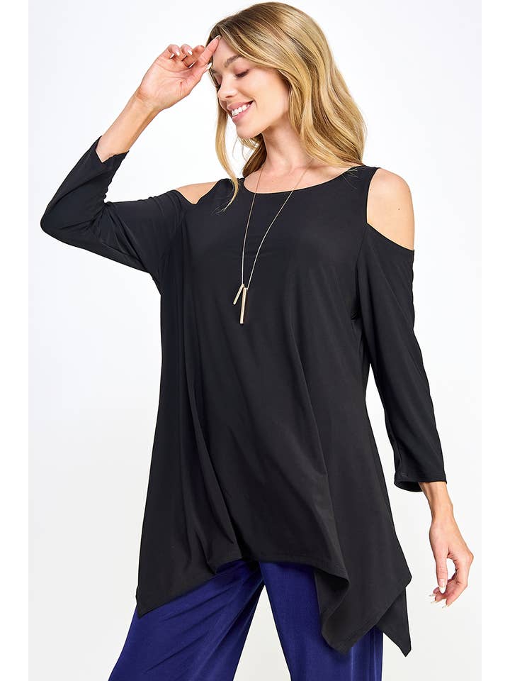 Jostar - Vente Tunique – femme - haut à épaules dénudées effet morsure de requin-3093HT-QRS16