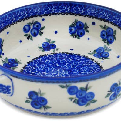 Round Baker with Handles 8" Lovely Blueberries Theme for wholesale by Polmedia Polish Pottery