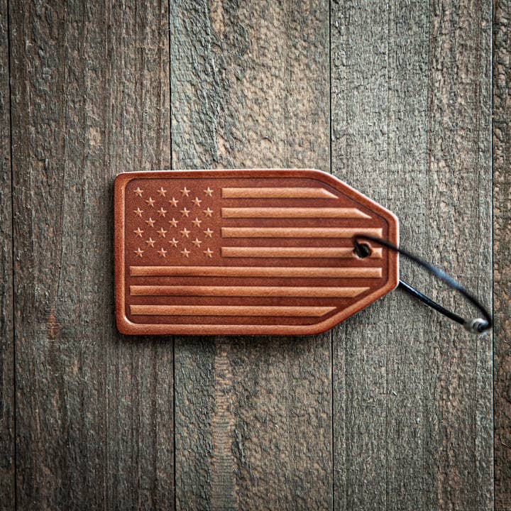 Sugarhouse Leather - Wholesale Luggage tag - American Flag Leather Luggage Tag
