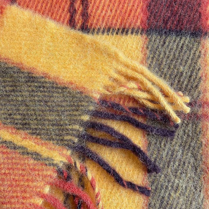 WoolOnly – Engroshandel Tæppe – 100% lammeuld plaid tæppe skotskternet tartan (gul/orange, 175x210 cm)