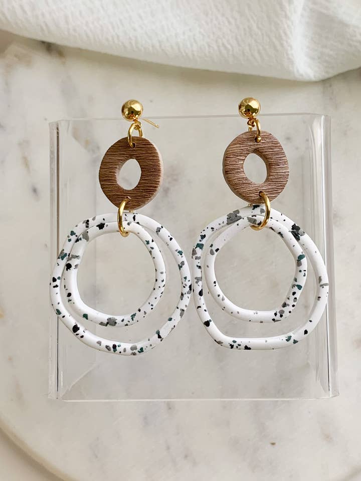 Terrazzo geometric clay earrings for wholesale by Lotus of clay