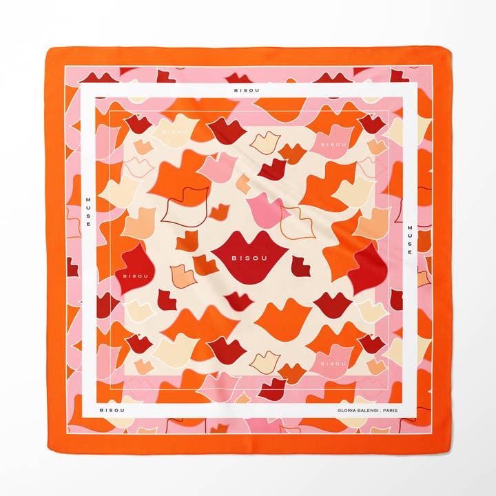 Lenço quadrado de seda - CAMOUFLAGE BOUCHE 67*67 cm - Laranja por atacado de GLORIA BALENSI