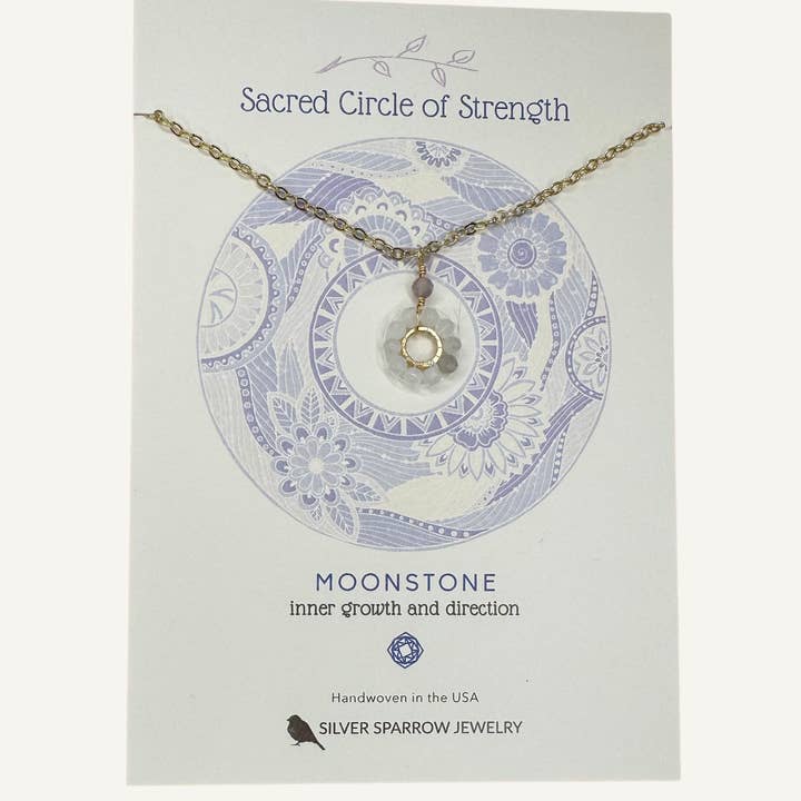 Gold Necklace- Moonstone Sacred Circle Necklace for wholesale by Silver Sparrow Jewelry