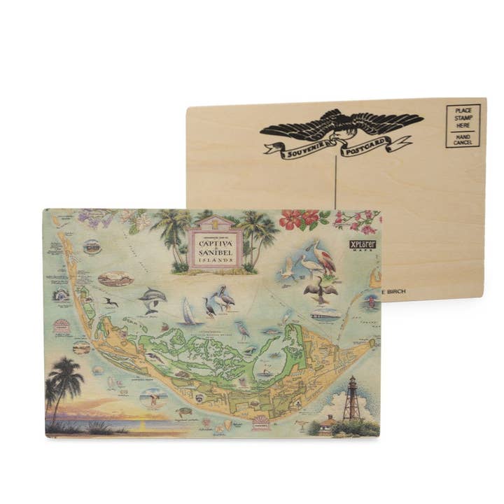 Captiva & Sanibel Islands Map Wooden Postcard for wholesale by XPLORER MAPS
