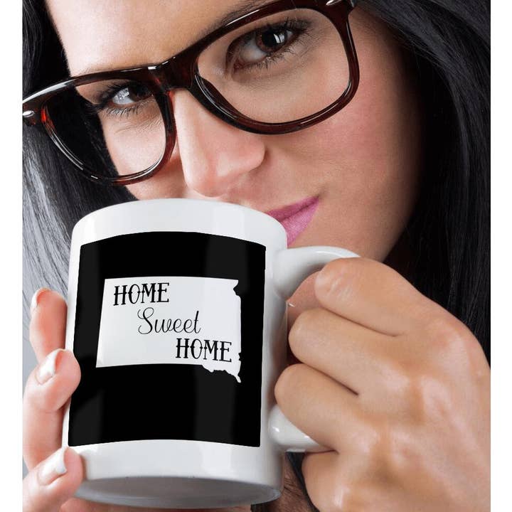 3dRose - Wholesale Coffee Mug - 3dRose, Home Sweet Home inside the state of South Dakota. Black background., Mug9