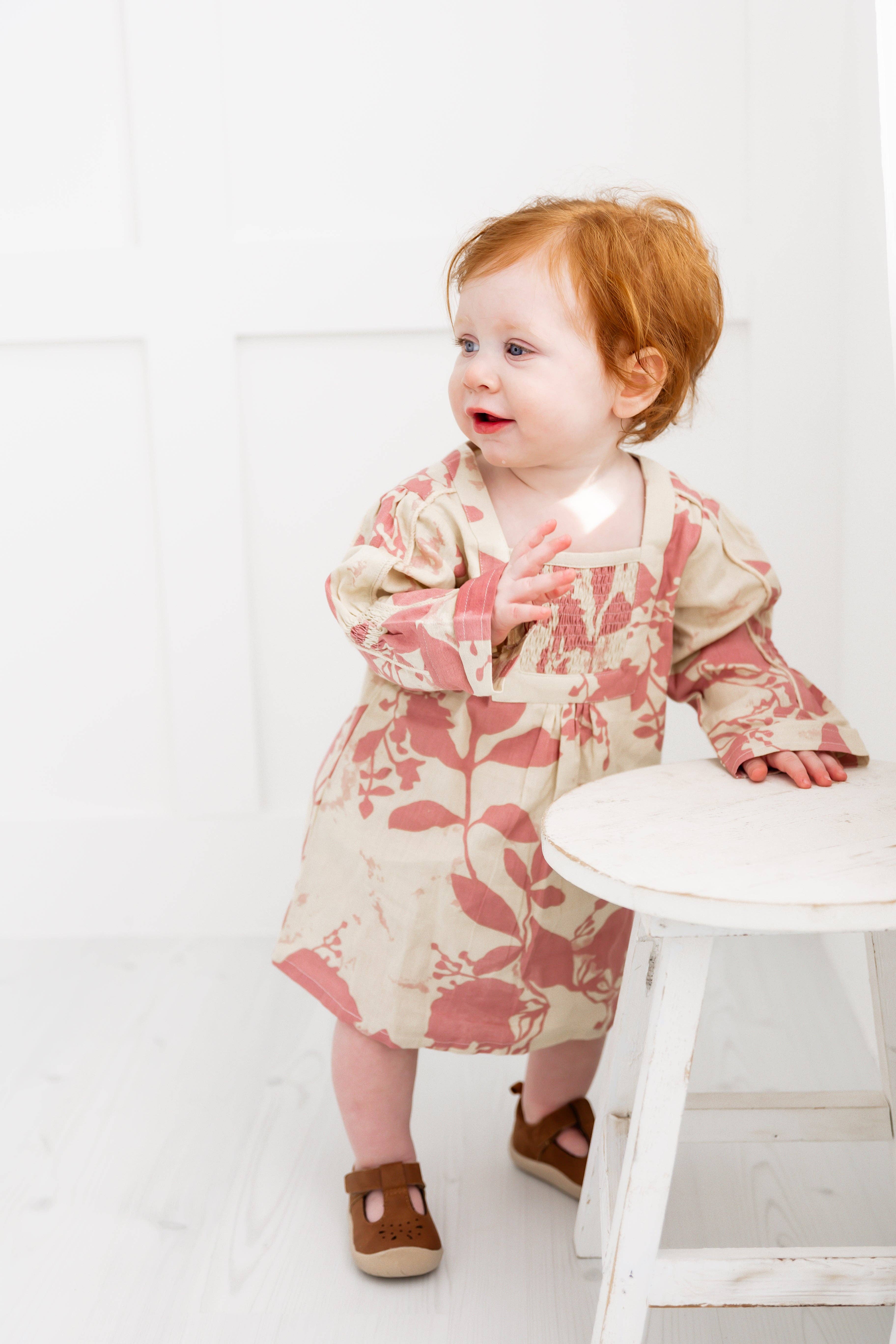 Yo Baby – Vestido - Crianças por atacado – Vestido Comprido com Estampado Floral Rosa Escuro e Mangas Compridas Franzidas9