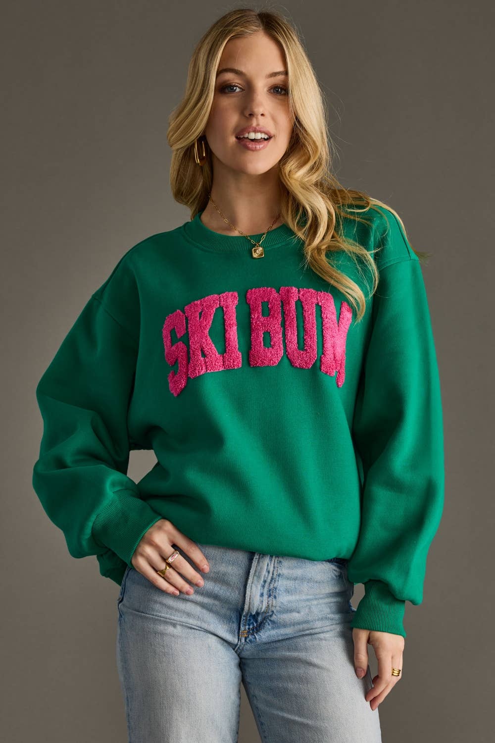 Panache Apparel Co. - Wholesale Graphic Sweatshirt - Women's - Green Ski Bum Sweatshirt1