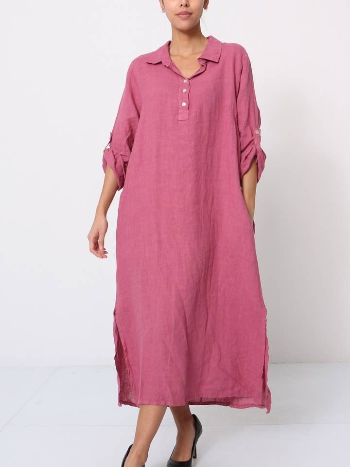 Langes Kleid aus 100% Leinen REF.20900 für den Großhandel von LÉA & LUC