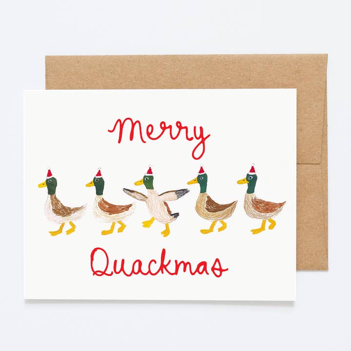 "Merry Quack-mas" Duck Christmas Greeting Card for wholesale by Silly Goose Greeting Co.