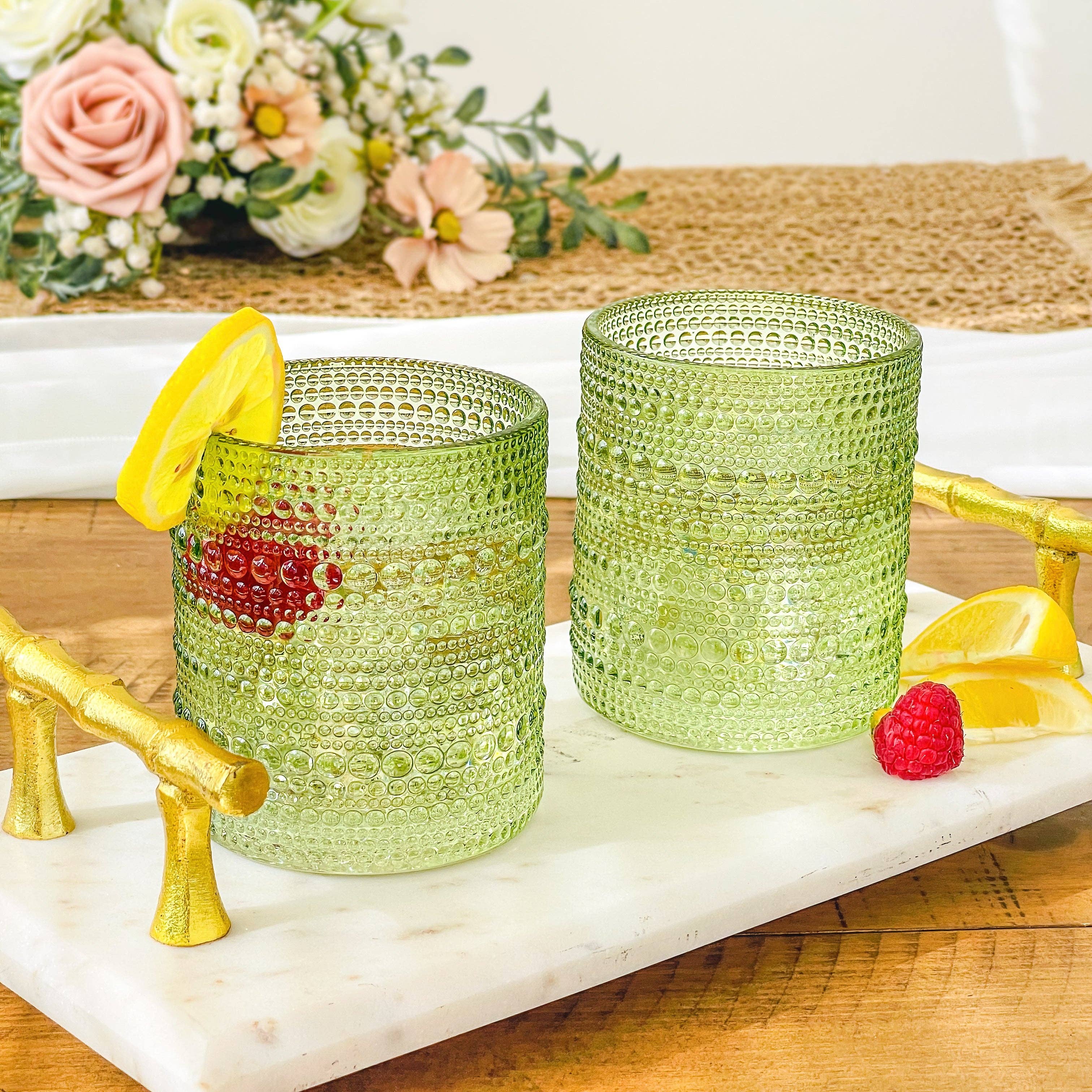 Kate Aspen - Wholesale Cocktail/Liquor Glass - 10 oz Beaded Sage Green Old Fashion Drinking Glass Set of 63
