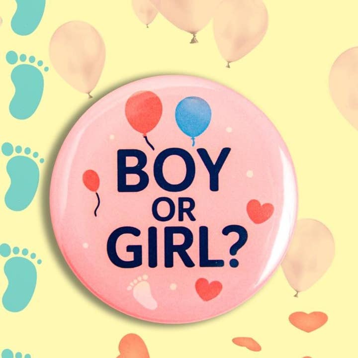 Boy or Girl Button Pins – Round Gender Reveal Party Favors for wholesale by Magnetic Soul