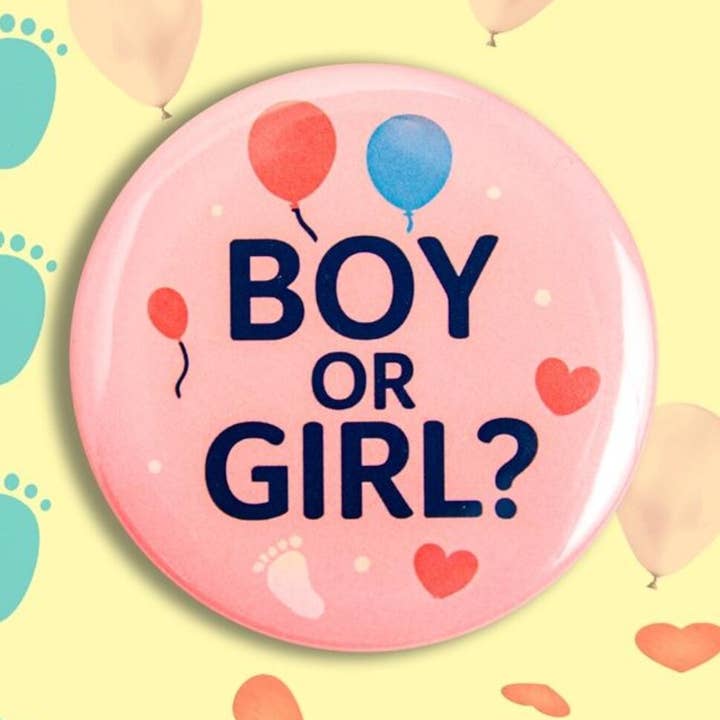 Boy or Girl Button Pins – Round Gender Reveal Party Favors for wholesale by Magnetic Soul
