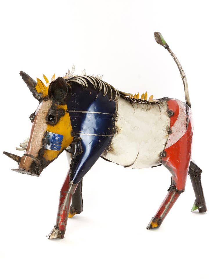 Colorful Recycled Oil Drum Warthog Sculpture for wholesale by African Modern
