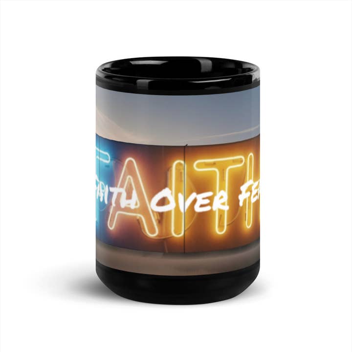 FAITH Lit Up Black Glossy Mug for wholesale by Grow Your Faith