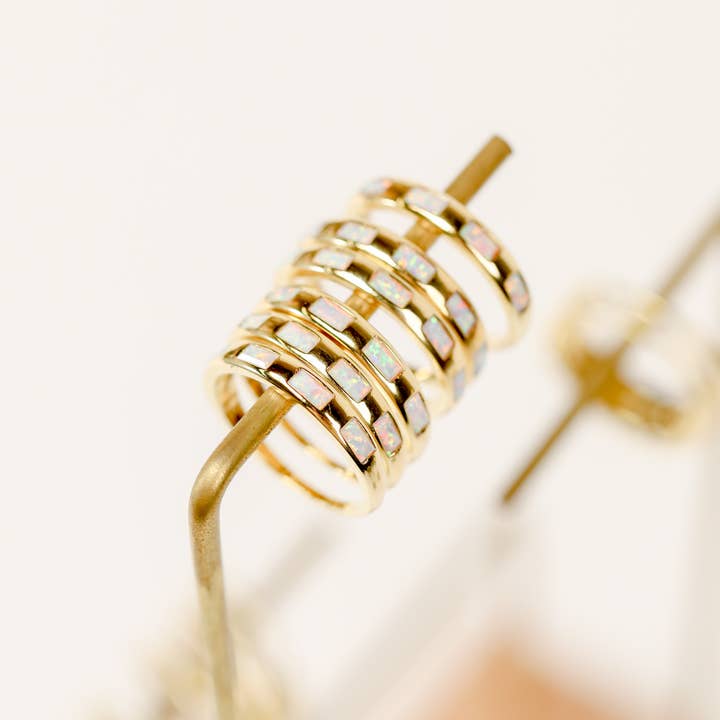 JaxKelly - Wholesale Multi-Stone Ring - Gold Rings - White Opal Inset Baguette
