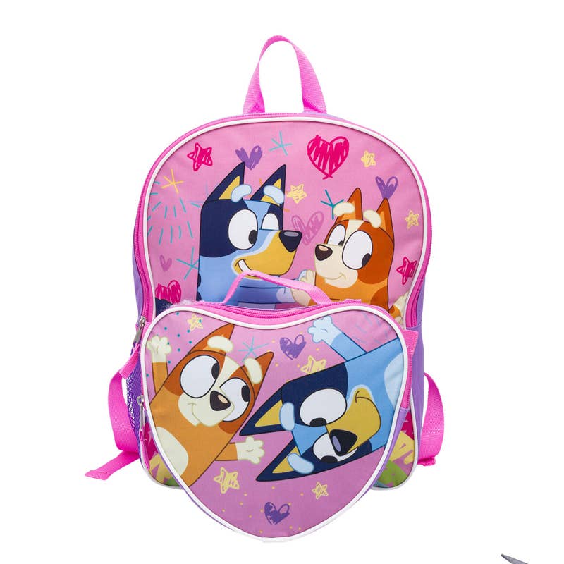 Deluxe Import Trading - Wholesale Backpack - Kids - Bluey Pink Backpack with Lunch Bag - 15 in0