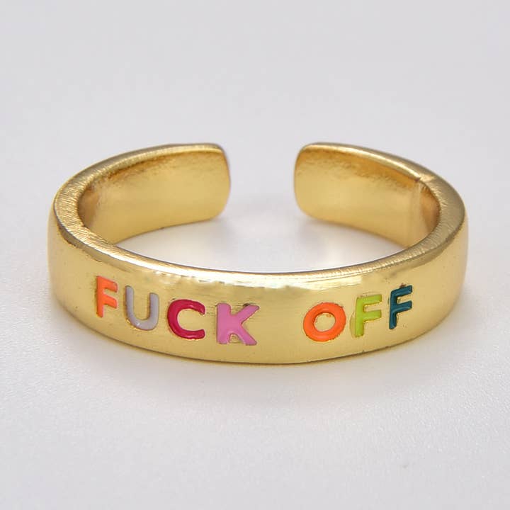 Y2K Gold Filled Fuck Off Ring, Open Adjustable Ring, RG154 for wholesale by Beads Creation