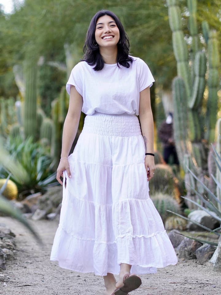 Dubbel bomullsgas maxikjol OS vit för wholesale av Dolma