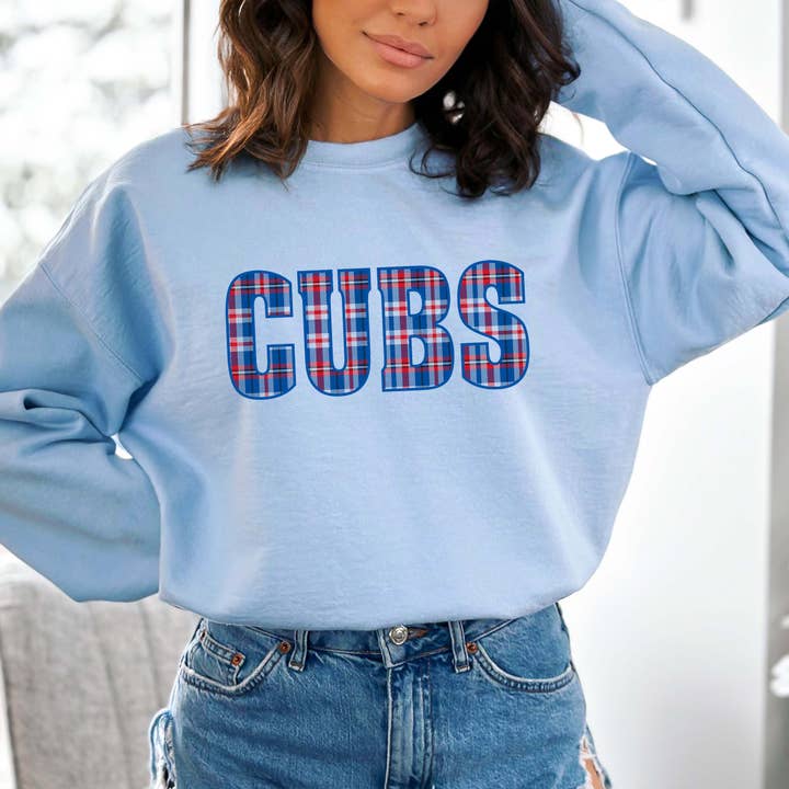 Cubs Plaid Wholesale Graphic Sweatshirt for wholesale by Limeberry Designs