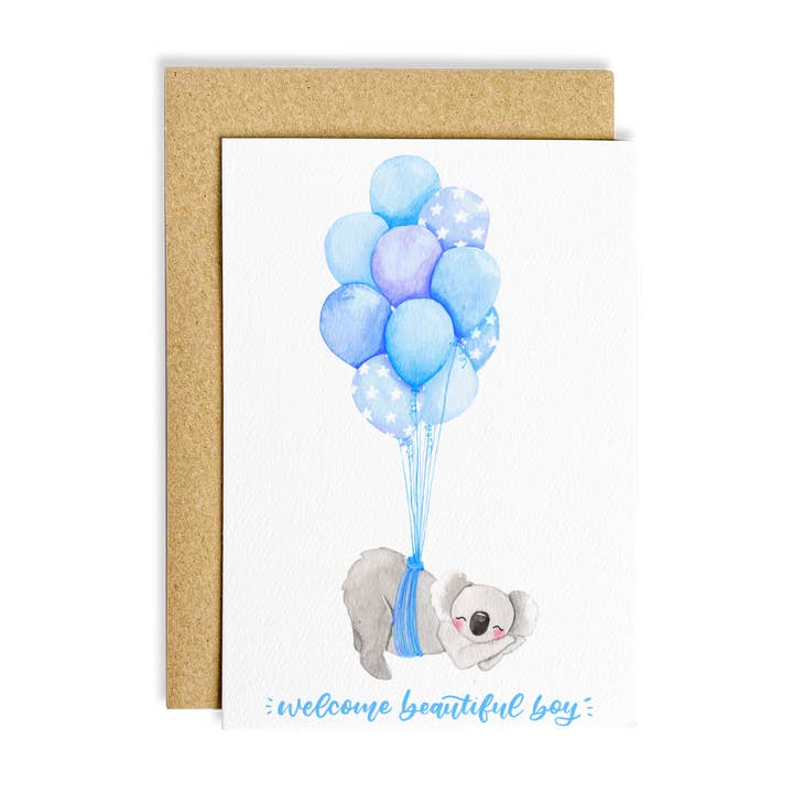 Carte Nouveau-né Garçon Koala pour la vente par The Wattle Studio