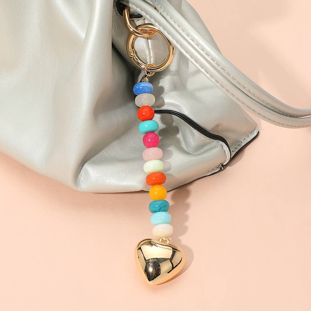 Sensibling Corp. - Wholesale Keychain - Women's - Metal Heart Tip Pointed Colorful Resin Round Beaded Bag Charm / Keychain4