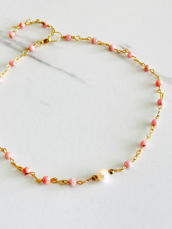 Pearl and Stones Links Choker Necklace for wholesale by Hand Art Soul