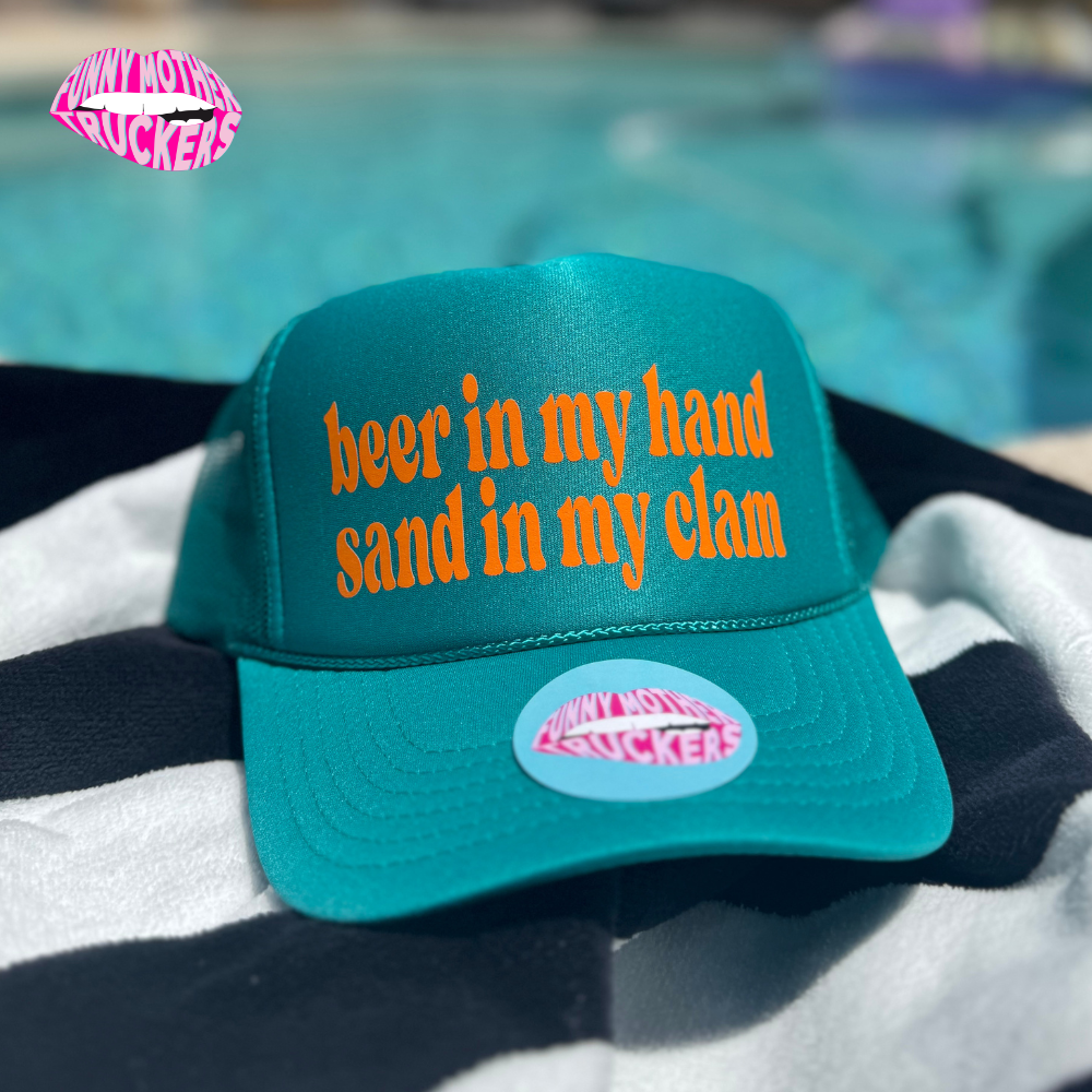 Funny Mother Truckers - Wholesale Trucker Hat - Women's - BEER IN MY HAND SAND IN MY CLAM TRUCKER HAT0