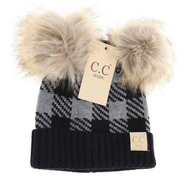 C.C BABY Buffalo Check Double Pom Newborn Hat
for wholesale by C.C Beanie