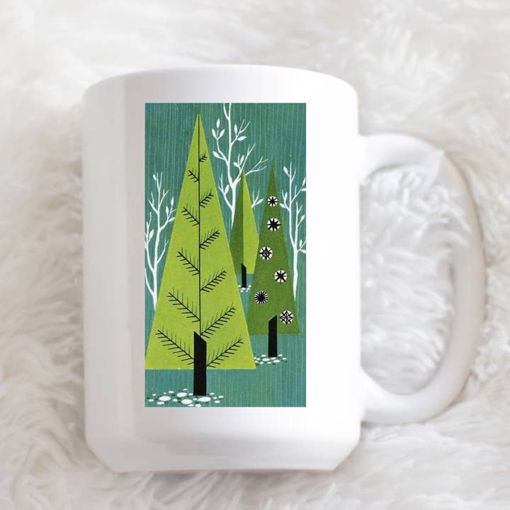 Vintage Green Trees Weihnachtsbecher, 15 Unzen für den Großhandel von Shine Thrive Grow