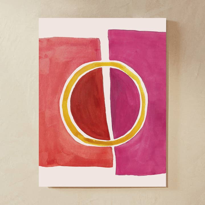 Stampa artistica astratta rosa e gialla Mid-century Modern per la vendita all'ingrosso da parte di Honora Papers