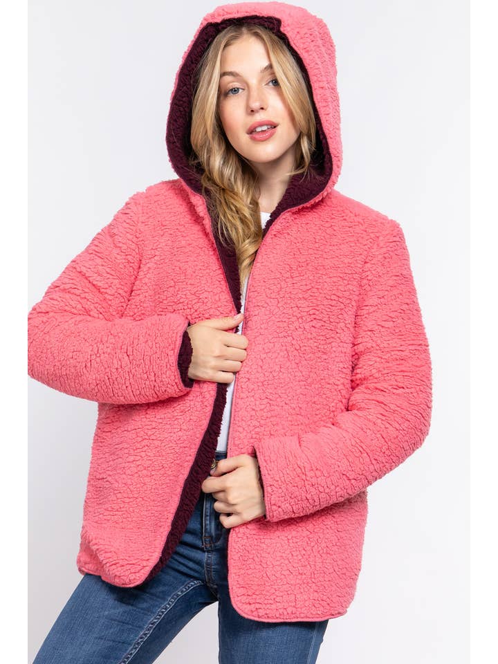 Active Basic | Active USA - Wholesale Fur/Faux Fur Coat - Women's - Long Sleeve Hoodie Faux-fur Reversible Jacket4