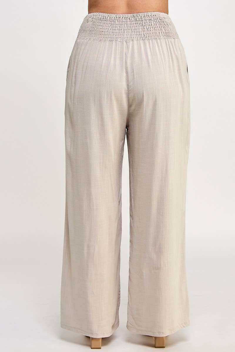 Haute Fox Plus Size & Contemporary - Wholesale Pants - Women's - Plus Size Smocked Waist Wide Leg Pant JK18641-P6