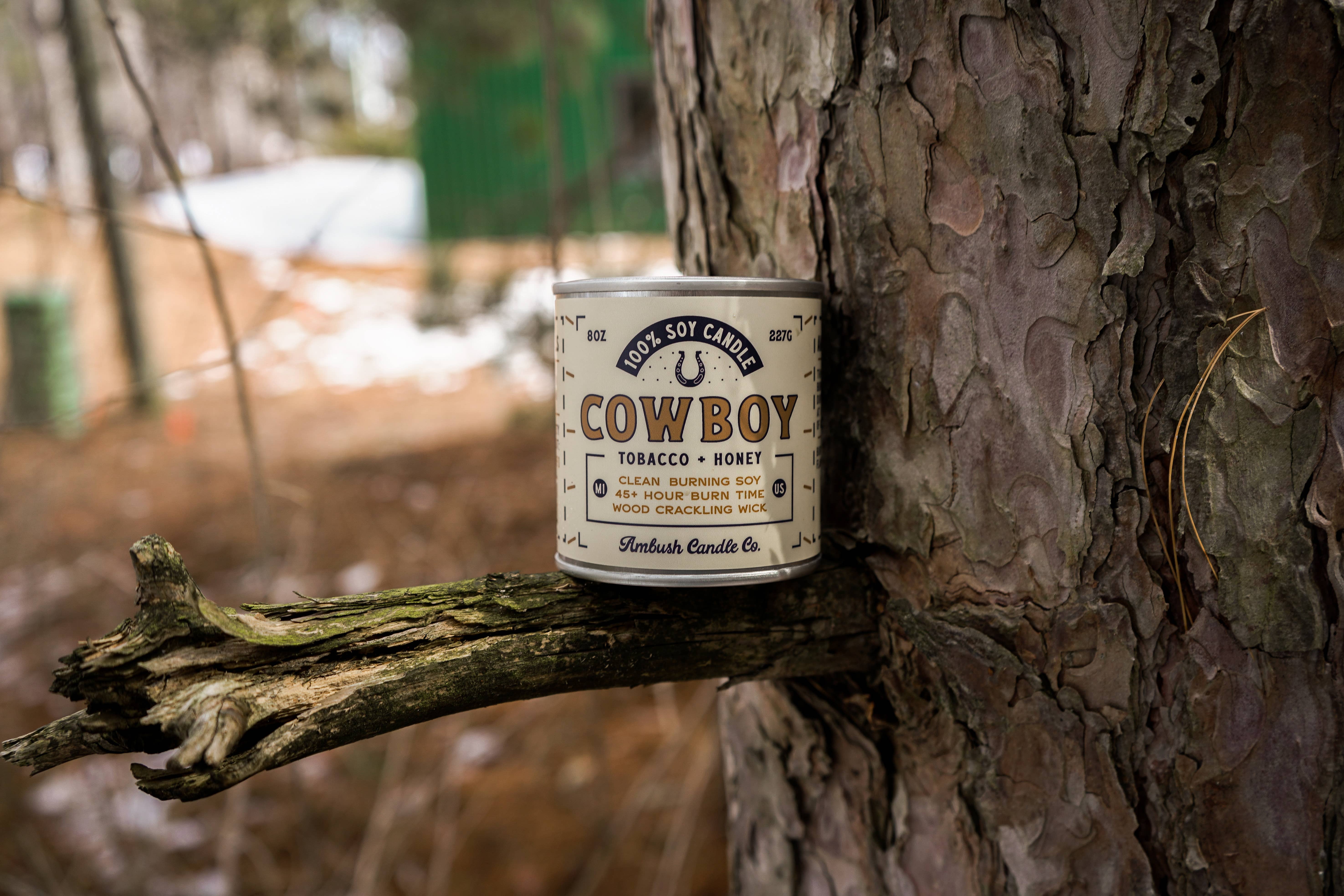 Ambush Candle Co. – wholesale Jar/filled candle – Cowboy | Tobacco + Honey 8oz Soy Candle13