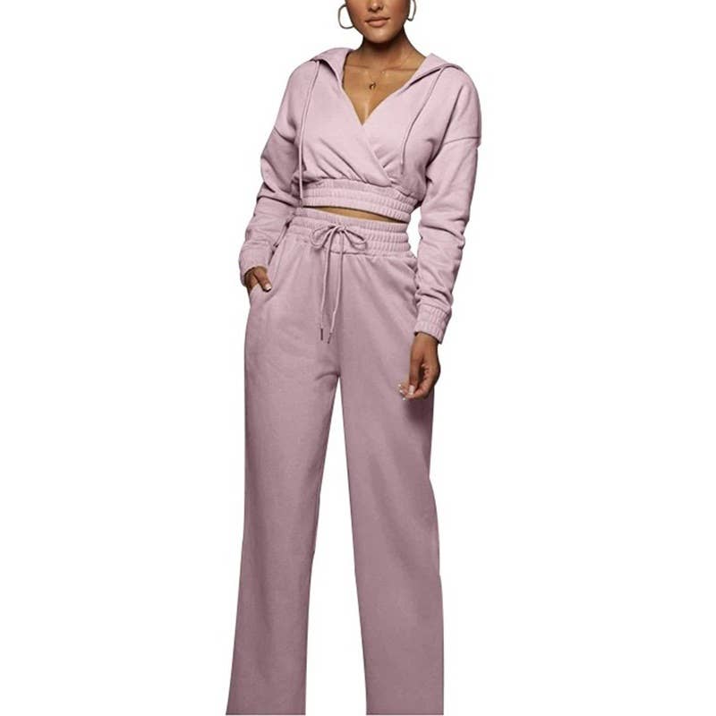 Paperdoll - Wholesale Tracksuit - Women's - Hooded Tracksuit Short Top and Wide Leg Pants 9