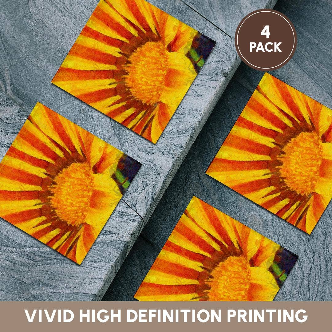 3dRose - Vente Sous-verre - 3dRose, Peinture acrylique de gazania rouge et jaune, dessous de verre5