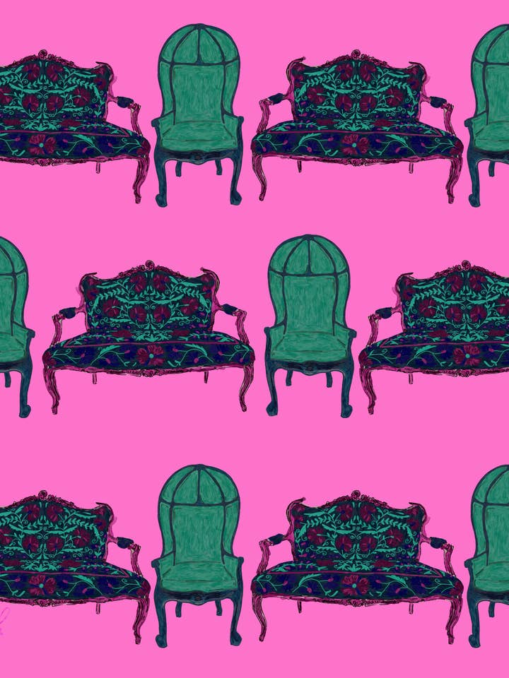 Silk Scarf - Settee & Balloon Chair Furniture in Pink for wholesale by Dorothy Art