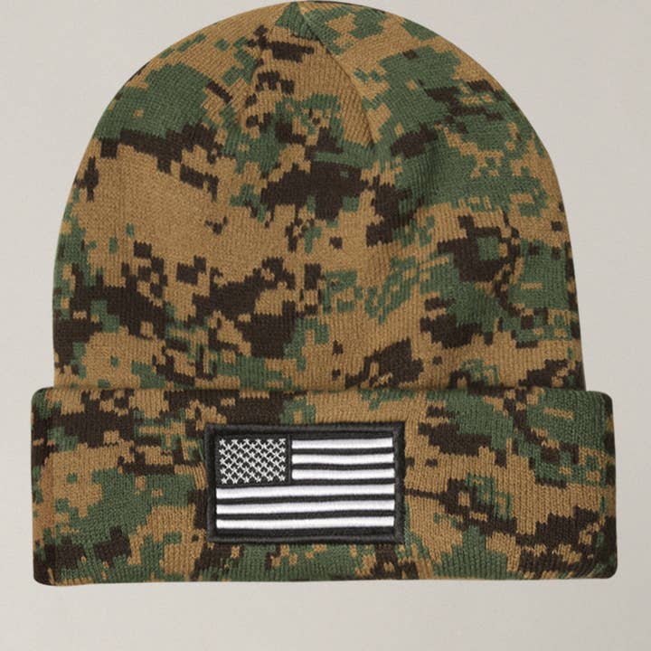 Fashion City - Wholesale Beanie - Unisex - USA Flag Embroidery Patch Cuff Camo Beanie Hat7