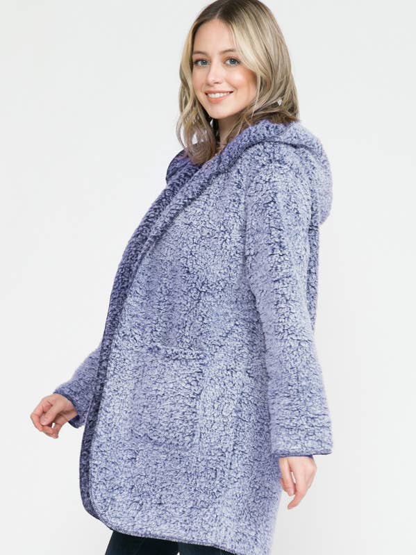 Faux Sherpa Fur Solid Hoodie Jacket-3 for wholesale by Story Teller