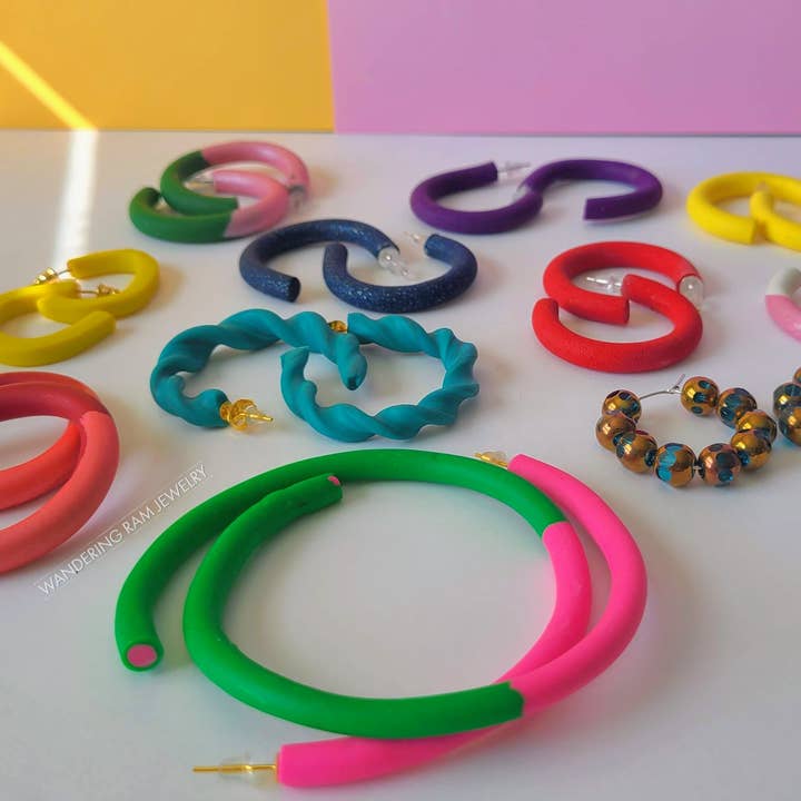 Bright Clay Hoop Earrings for wholesale by Wandering Ram Jewelry